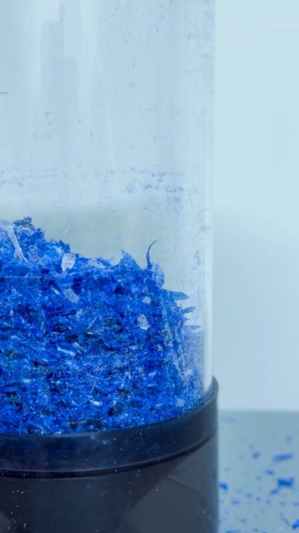 Shredded Sapphire PET flakes ready for extrusion